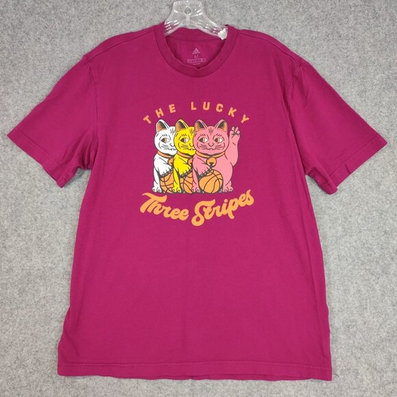 Adidas Shirt Mens Sz M Three Cats Purple Plum Graphic Tee Casual Street Oriental - Picture 2 of 10